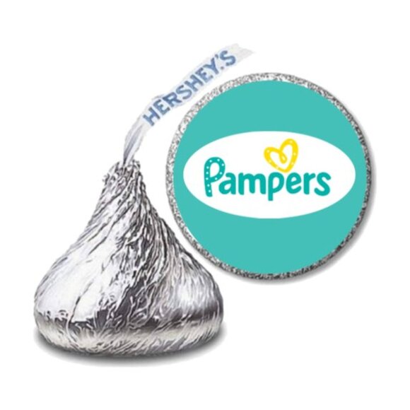 Personalized Baby Shower Diaper Party Stickers, 0.75 inch Round, Set of 90, Teal - Picture 1 of 6